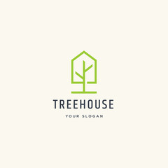 Vector logo design icon. Tree house. Modern simple style