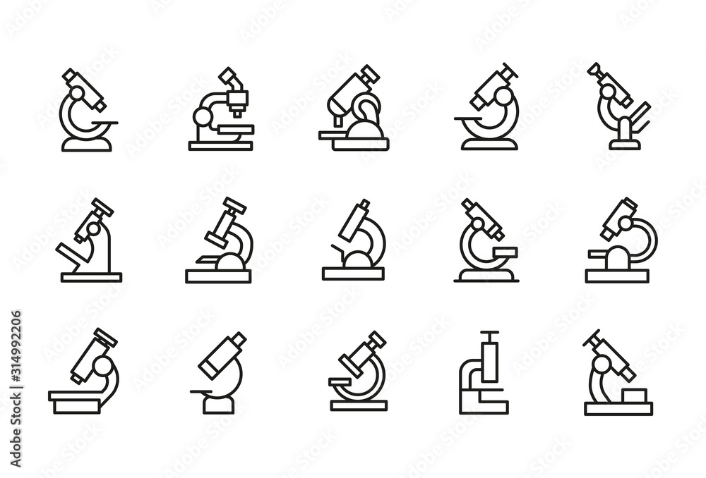 Poster simple set of microscope modern thin line icons.