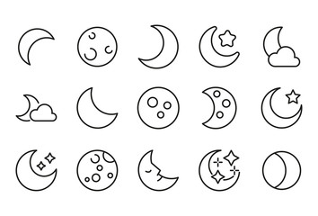 Vector line icons collection of moon.