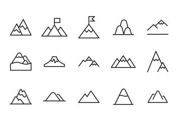 Vector line icons collection of mountain