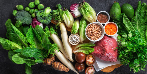 Healthy diet and balanced nutrition ingredients clean eating food