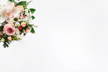 Flowers background. Flat lay, top view floral Valentine's Day concept
