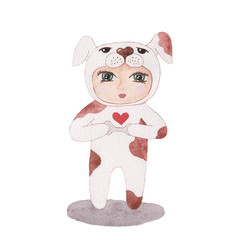 Watercolor baby in a dog costume.