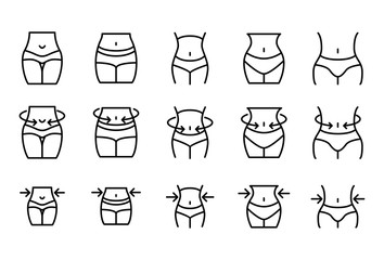 Premium set of weight loss line icons.