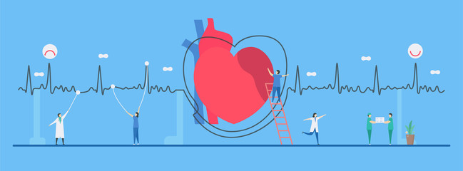 Cardiology vector illustration. This heart disease problem called arrhythmia. The bad periodic signal can be used for diagnosis and analysis of a failure system.