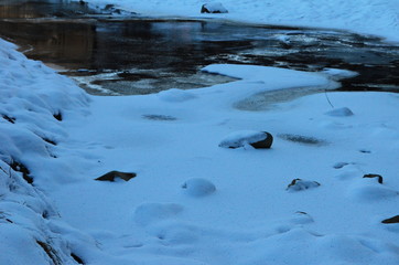 Winter landscape with the river and in frosty day