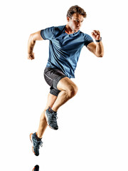 one caucasian runner running jogger jogger young man in studio isolated on white background - 314993470