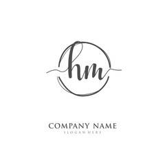 Handwritten initial letter H M HM for identity and logo. Vector logo template with handwriting and signature style.