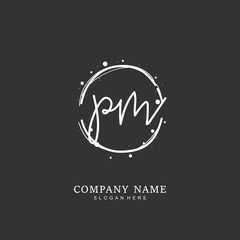Handwritten initial letter P M PM for identity and logo. Vector logo template with handwriting and signature style.