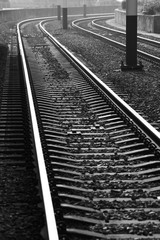 Fototapeta premium Close up of empty straight railroad track