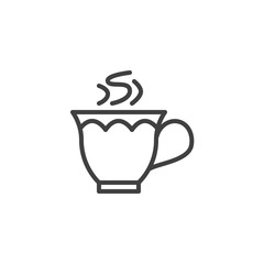 Tea cup with steam line icon. linear style sign for mobile concept and web design. Hot tea cup outline vector icon. Cafeteria symbol, logo illustration. Vector graphics