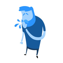 Wet coughs. Sick man. Flat design icon. Colorful flat vector illustration. Isolated on white background.