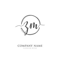 Handwritten initial letter Z M ZM for identity and logo. Vector logo template with handwriting and signature style.