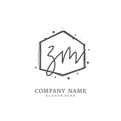 Handwritten initial letter Z M ZM for identity and logo. Vector logo template with handwriting and signature style.