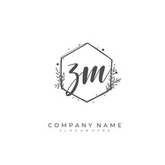Handwritten initial letter Z M ZM for identity and logo. Vector logo template with handwriting and signature style.