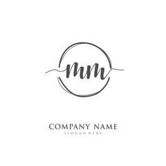 Handwritten initial letter M MM for identity and logo. Vector logo template with handwriting and signature style.