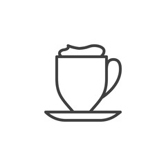 Cup of cappuccino drink line icon. linear style sign for mobile concept and web design. Coffee cup with whipped cream outline vector icon. Symbol, logo illustration. Vector graphics