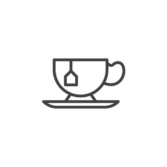 Cup of herbal tea line icon. linear style sign for mobile concept and web design. Tea cup with tea bag outline vector icon. Cafe symbol, logo illustration. Vector graphics