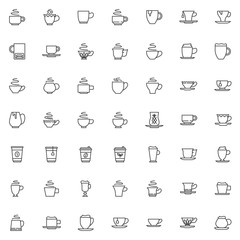 Coffee and tea cup line icons set. Beverages linear style symbols collection, Cafe hot drinks outline signs pack. vector graphics. Set includes icons as cappuccino, mug, espresso, latte, milkshake