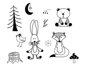 Fototapeta premium Woodland friends cute illustration. Forest friends