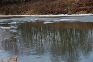 the first ice on the river situated near Moscow