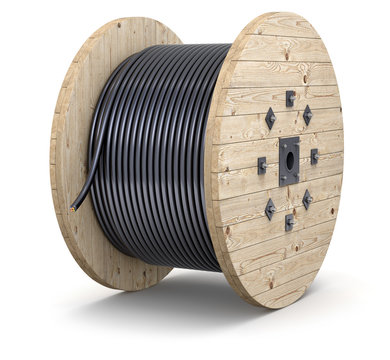 Wooden cable drum on white background - 3D illustration