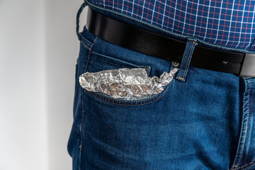 Pocket protected with aluminum foil