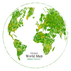おしゃれな世界地図、地球　絵の具の飛沫　スパッタリングテキスチャー