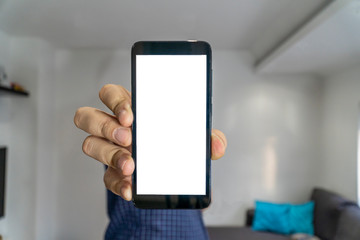 Person showing a phone with empty screen