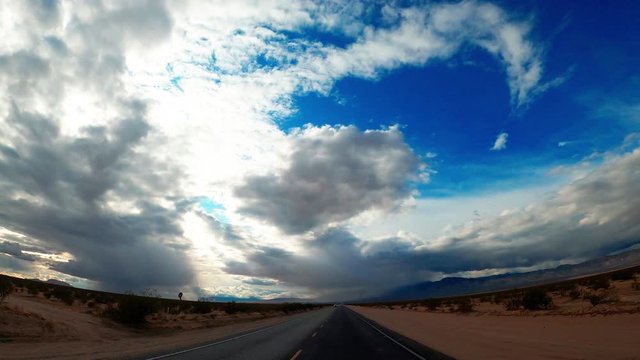 Driving hyper lapse in the mojave desert in southern California