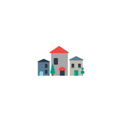 Houses Flat Vector Icon. Isolated Neighborhood Residential Area Illustration - Vector