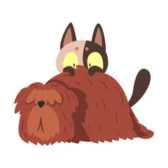Cat and Dog, Funny Pets Animals Characters are Best Friends Vector illustration