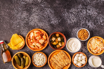 Fermented food, probiotics, top view