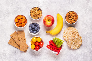 Healthy snack concept, top view.