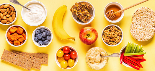 Healthy snack concept, top view.