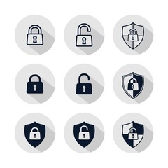 Padlock icon set, illustration of padlock isolated on grey circle. Protection, safety, security, privacy sign