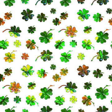 Four leaf clover for luck. Seamless pattern, color image.