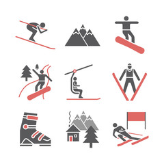 Obraz premium Ski resort icons. Flat icon. Vector sports signs.