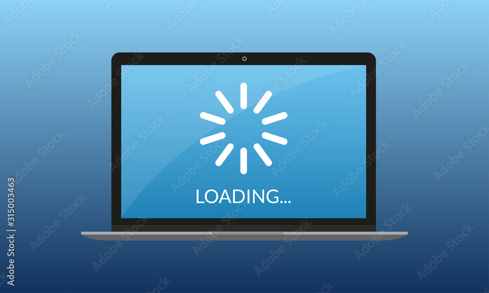 Fototapete laptop with loading on the screen. update computer system. vector illustration.