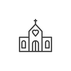 Wedding church line icon. linear style sign for mobile concept and web design. Church with heart outline vector icon. Symbol, logo illustration. Vector graphics