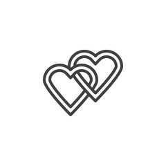 Two Linked Hearts line icon. linear style sign for mobile concept and web design. Wedding hearts outline vector icon. Love and valentine day symbol, logo illustration. Vector graphics
