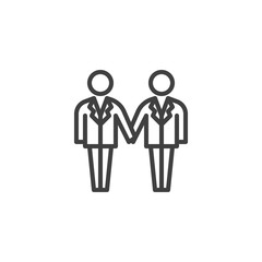 Gay couple wedding line icon. linear style sign for mobile concept and web design. Same-sex marriage outline vector icon. Homosexuality relationship symbol, logo illustration. Vector graphics