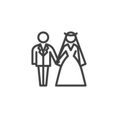 Wedding couple line icon. Newlyweds linear style sign for mobile concept and web design. Bride and groom wedding outline vector icon. Symbol, logo illustration. Vector graphics