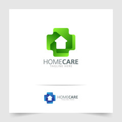 Healthcare logo with cross and home combination concept. Vector illustration
