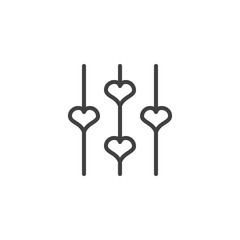 Hanging hearts ornament line icon. linear style sign for mobile concept and web design. Wedding party decorations outline vector icon. Symbol, logo illustration. Vector graphics