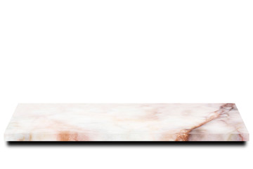 Empty marble table floor on white background. For your products. 