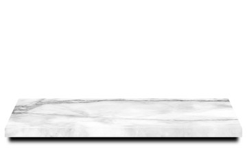 Empty marble table floor on white background. For your products. 