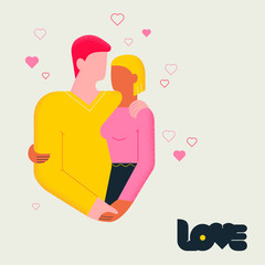 Man and woman couple hugging together and holding hands