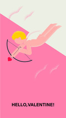 Baby cupid with archery. Flat illustration for valentines day web app