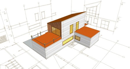 Fototapeta na wymiar house architecture sketch 3d illustration